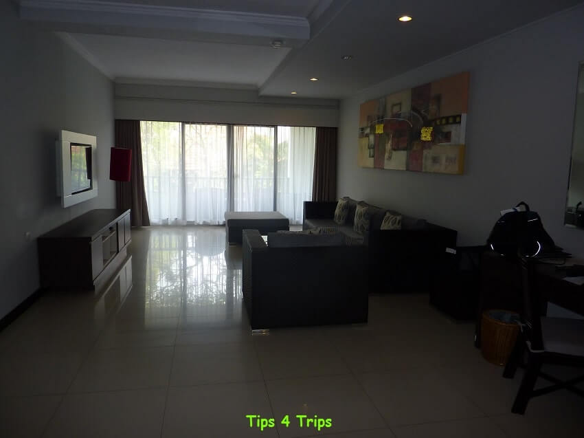 The living room in the two bedroom suite at Sanur Paradise Plaza suites