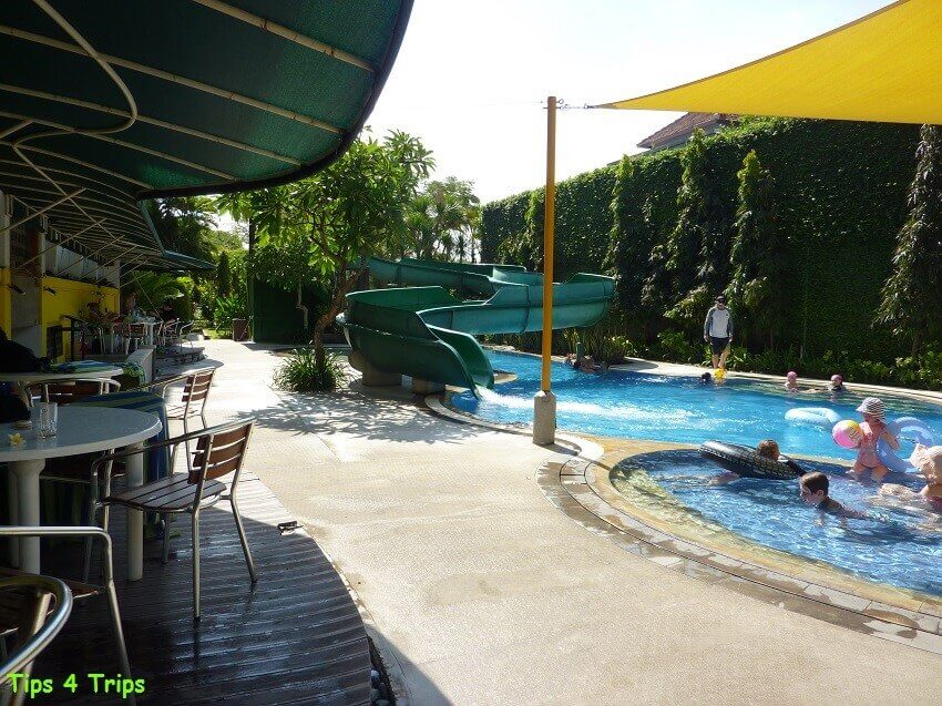 Reviewing the water slide and toddler pools at Sanur Paradise Plaza Suites