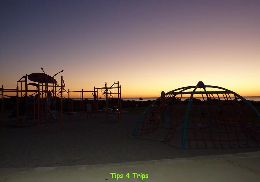 The playground outside the RAC Cervantes Holiday Park review for a getaway to see Western Australia's Pinnacle Desert staying in the new villas with new park facilities.
