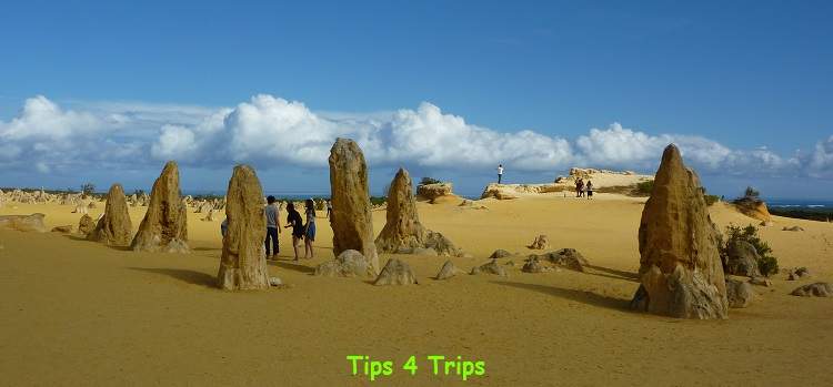 Walking in the Pinnacles Desert in the Nambung National Park, Western Australia. Located just outside the town of Cervantes on the Coral Coast