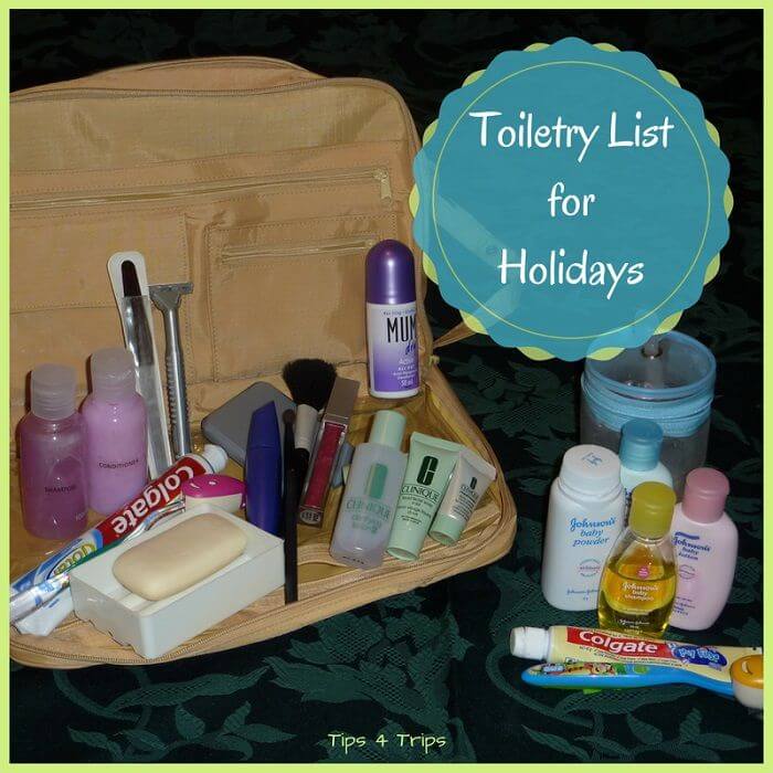 A selection of toiletries to include in your travel toiletry bag