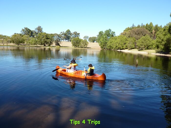 Reviewing the canoeing on the dam at Diamond Forest Cottages farm stay near Pemberton in the South West of Australia