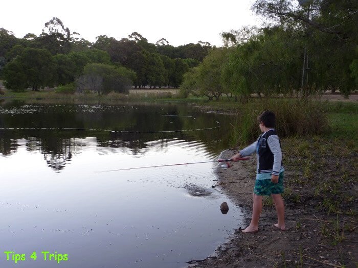 Reviewing activites like fishing t Diamond Forest Cottages farm stay near Pemberton in the Souther Forests region of Western Australia