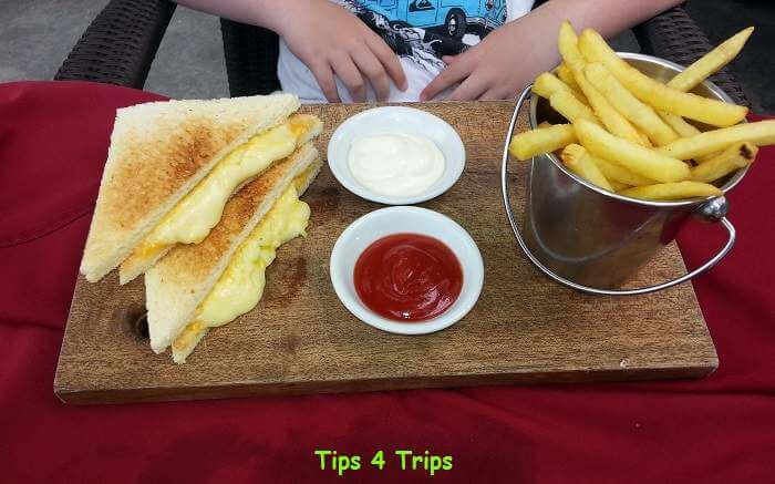 Toasted cheese sandwich and fries from La Playa