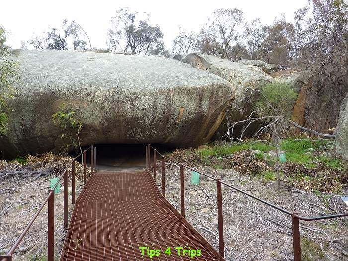 The steel baordwalk to Mulka's Cave at The Humps near Hyden