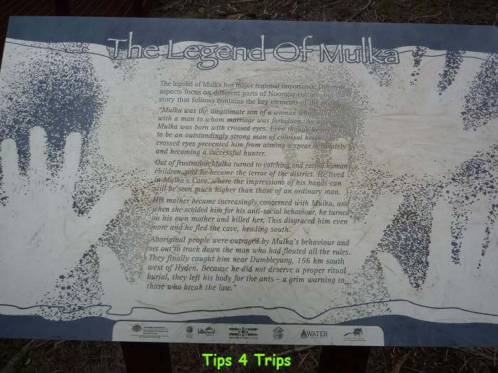 The storyboard at Mulka's cave explaining the legend near Hyden