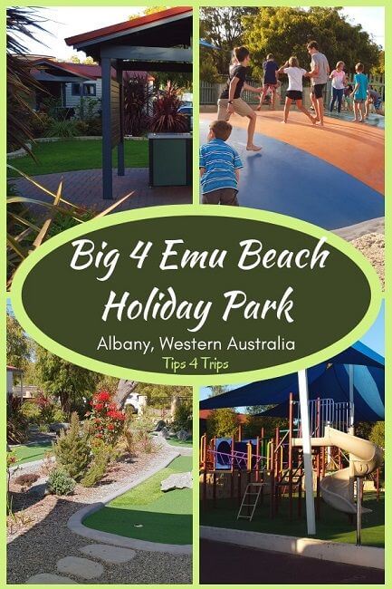 Four activities at the Big 4 Emu Beach Holiday Park - jumping pillow, BBQ, playground, mini golf