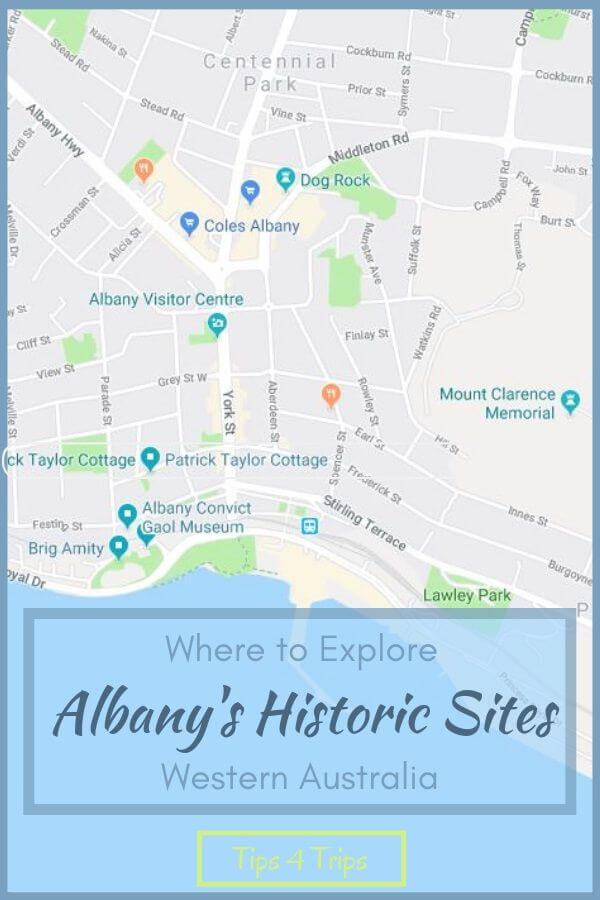 A map of the locations of the historic sites in Albany Western Australia