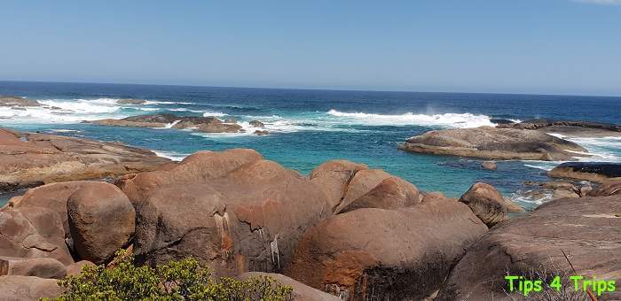 Looking out over the Elephant Rocks to the waves crashing in William Bay National Park Denmark Western Australia