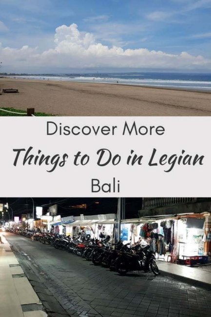 Pinterest two images of beach and Legian shopping street