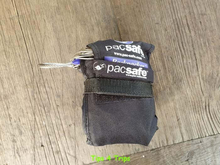 A small black bag containing the Pac Safe