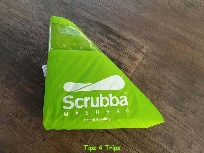 The lime green Scrubba wash bag