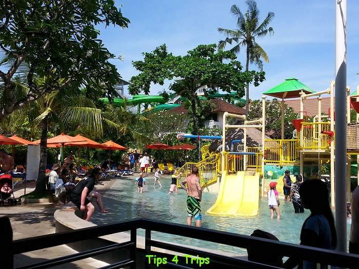 The kids zone at Waterbom Bali with waterslides and splash buckets