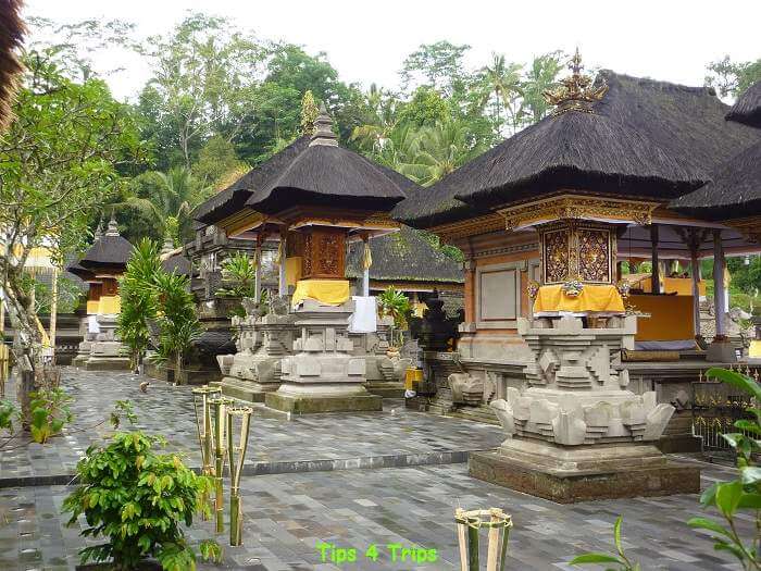 Individual open aired pavillions with Tirta Empul temple