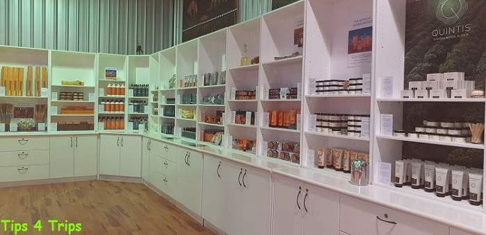 Shelves lined with Sandalwood products