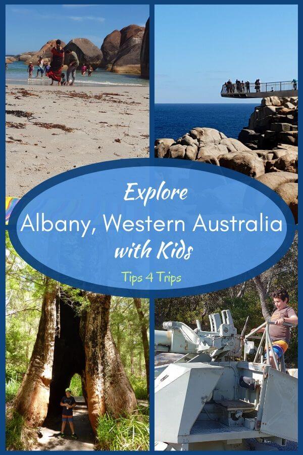 Pinterst four image collage of things to explore in Albany, Western Australia with kids