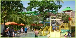 the kids zone and constrictor in the background of Waterbom Park Bali