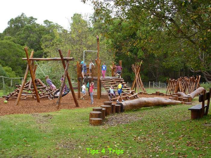 nature playground made of wooded logs at the berry farm margaret river