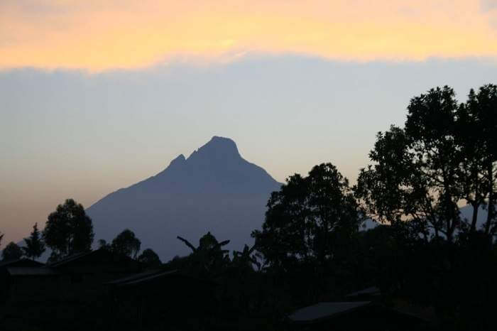 mountains silhouetted at sunset in the Congo