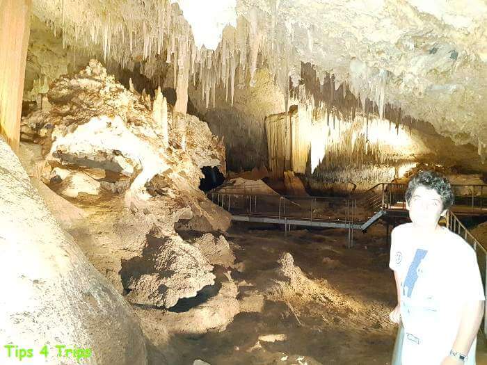 raised platforms over what was once a lake inside the cave