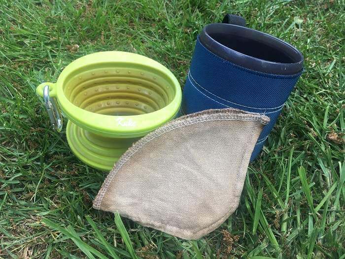 collapsible coffee fitter and blue mug