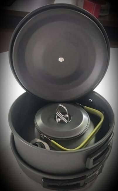 compact grey cooking pots for camping