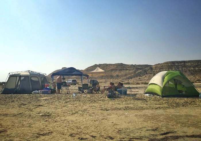 selections of tents at campsite in teh desert