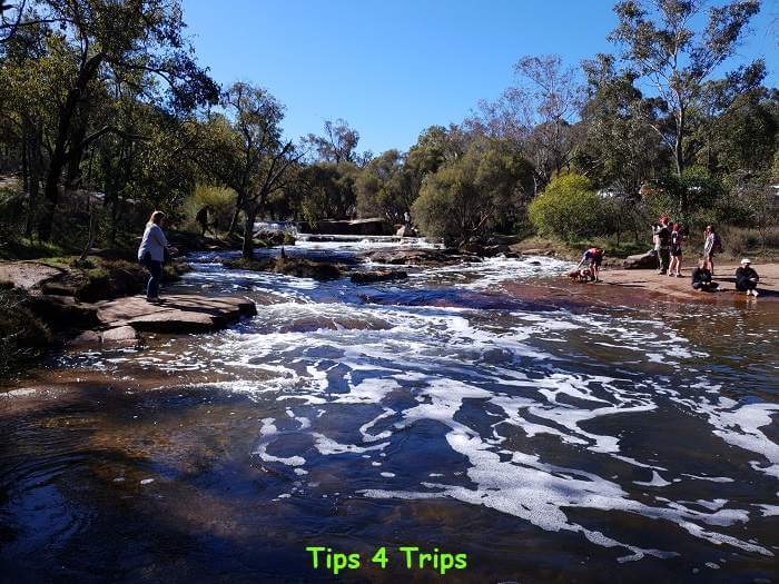 low waterfall or small rapids at Noble Falls, Western Australia