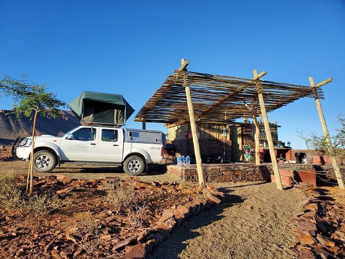 car parked at hut in Namibia