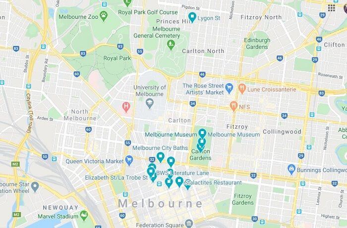 Map of Melbourne CBD showing locations of Avani Central Melbourne Residences and nearby facilities