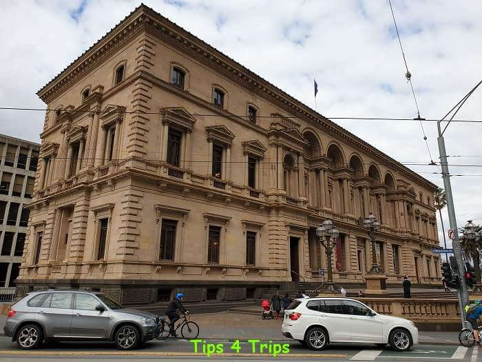 the historic facade of the Treasury building in Melbourne