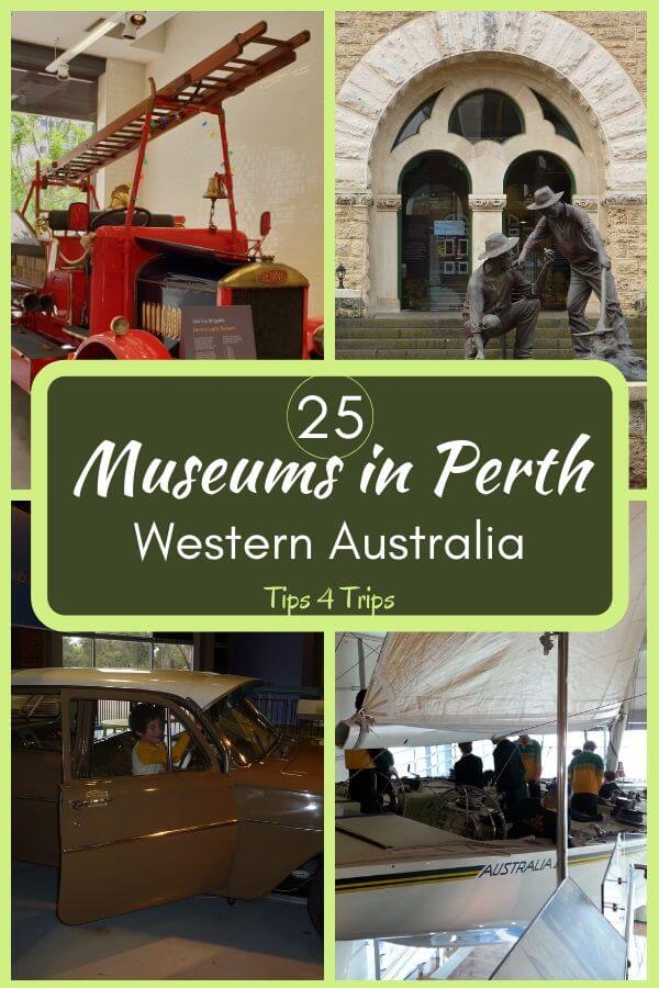 four image pinterest collage of small museums in perth, western australia