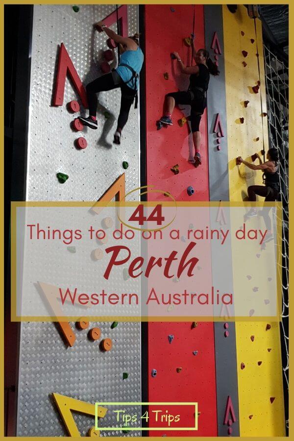 people climbing an indoor rock wall in Perth on a rainy day
