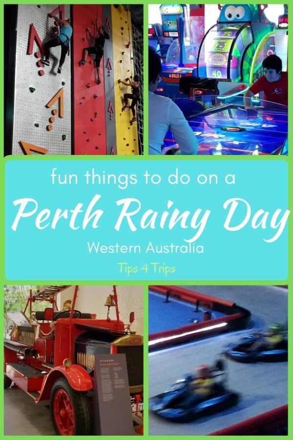 Pinterest four image collage of things to do in Perth on a rainy day