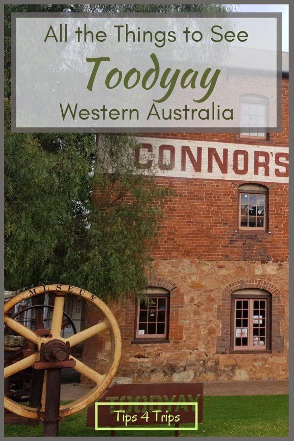 wagon wheel in front of historic Toodyay building