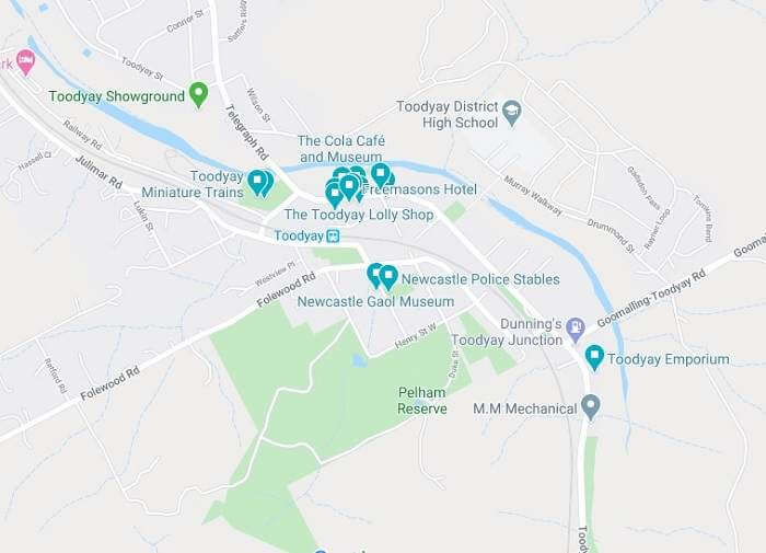map of the location of the Toodyay attractions