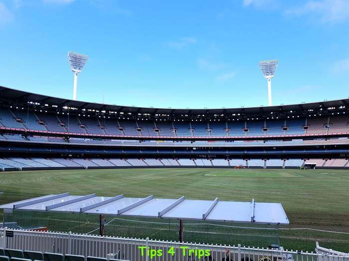 looking across the green turf of the MCG