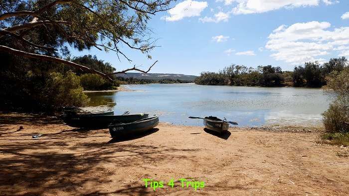 three canoes on the banks of the Murchison River
