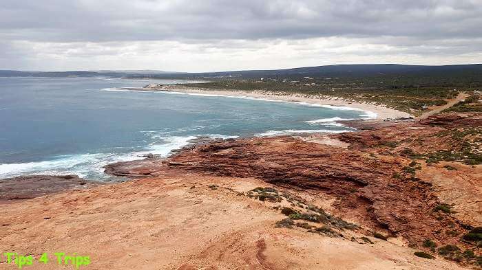 looking over the red Kalbarri cliffs and along the coastline