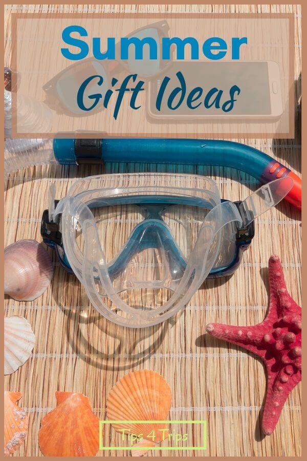 goggle, snorkel and shells to add to a summer gift basket