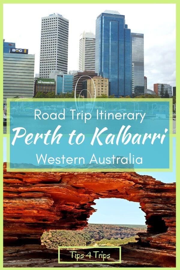 Pinterest two image collage of the city of Perth and Natures Window at Kalbarri National Park