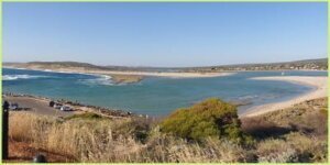 view of the estuary and mouth of Murchison River at Kalbarri town