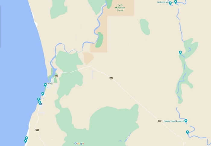 Kalbarri National Park map showing the location of all the attractions