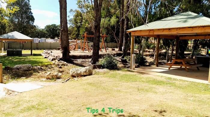RAC Karri Valley Resort caravan park BBQ under shelter, nature playground and picnic tables