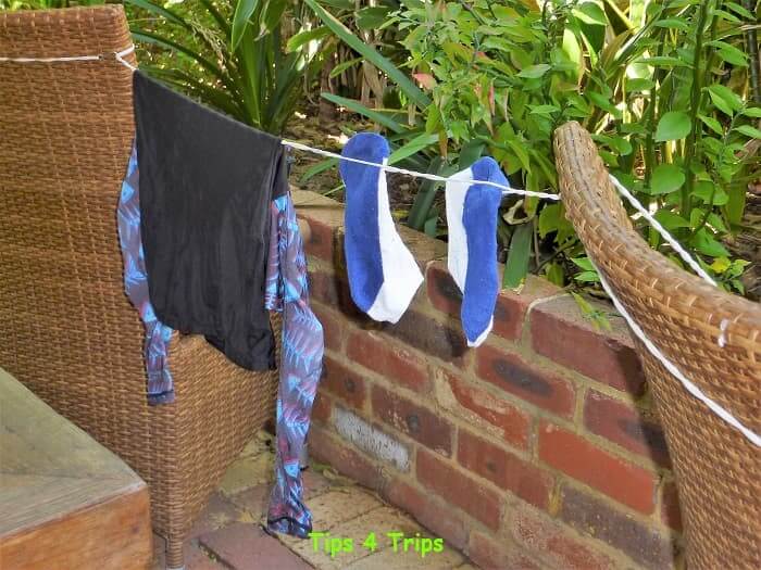 pegless clothes line for drying hand wash clothes when traveling