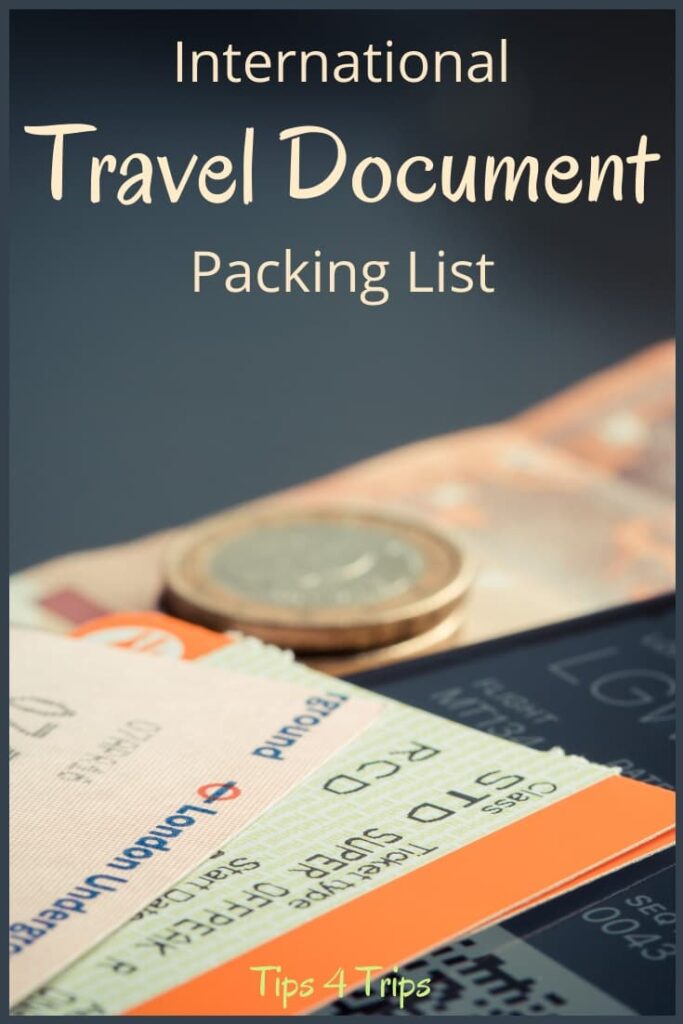 flight tickets part of international travel documents packing list