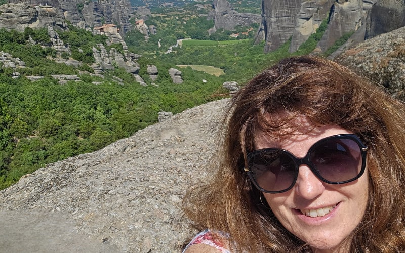 Author of Tips 4 Trips Sally-Ann Brown in Meteora Greece 2023